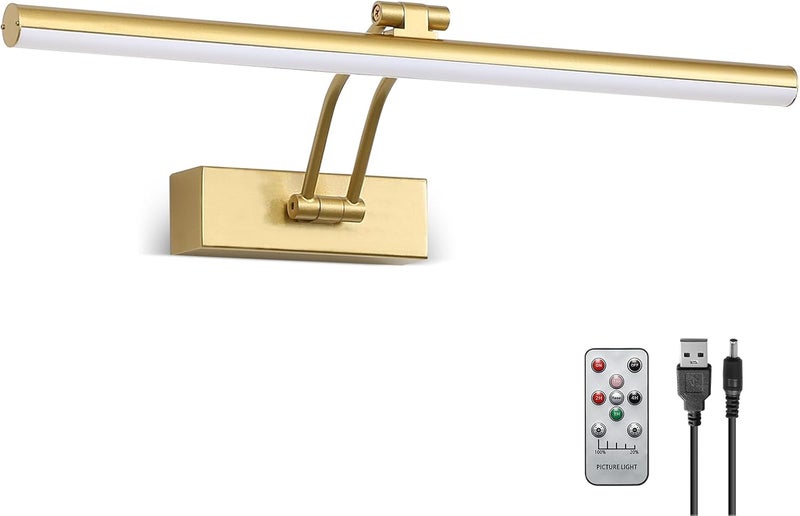 HOWMZON Wireless Picture Light,5200mAh Battery Operated Picture Lights with Remote,Gold Picture Light, Full Metal Painting Light for Wall Display, Gallery,Portrait,Bedroom (Gold) - Image 1